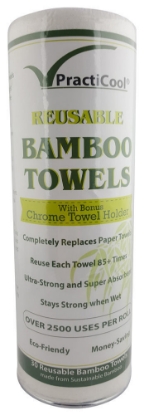 Picture of Eco Friendly Reusable Practicool White Washable Bamboo Kitchen Towels with Chrome Holder